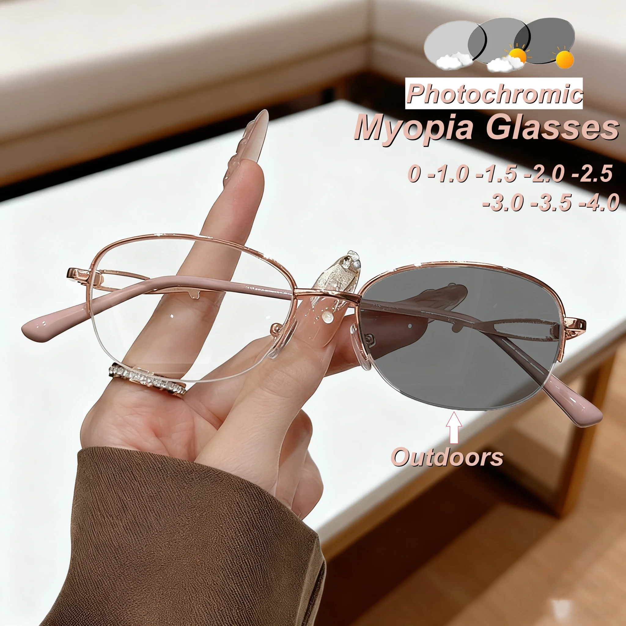 

New Fashionable Personalized HD Half Frame Women's Myopia Glasses Ultra Light Neutral Elegant Luxury Anti Blue Light Glasses