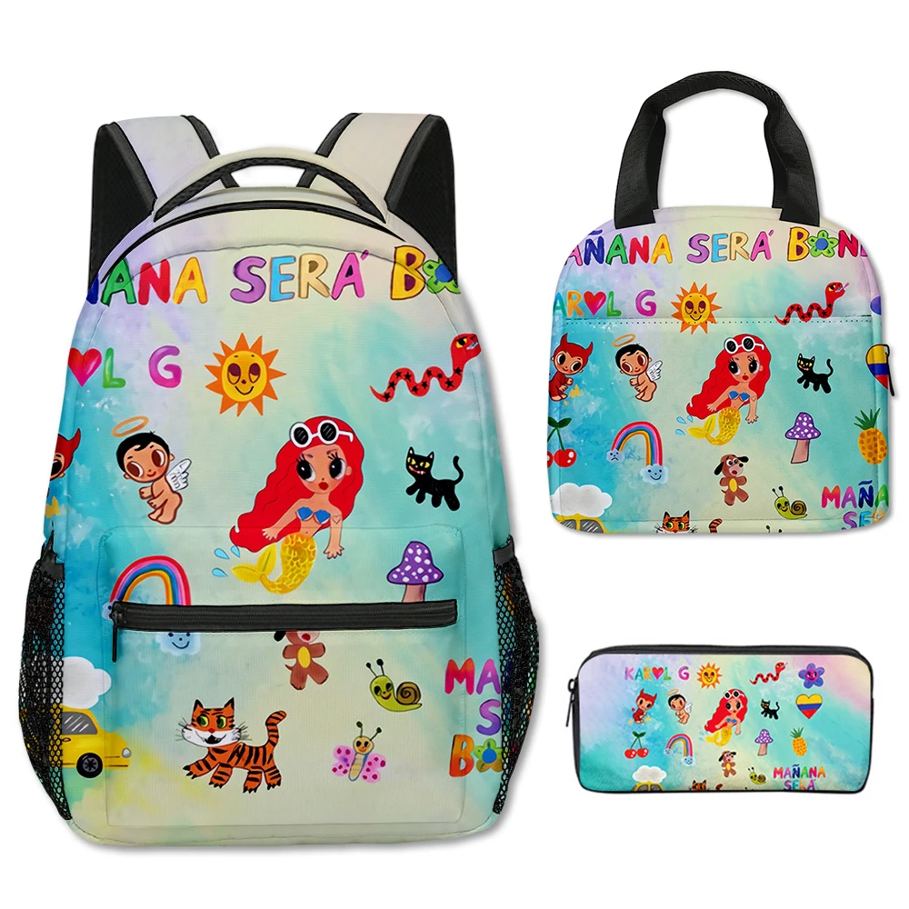 Cartoon Novelty Cool Manana Sera BonitoI 3D Printed 3pcs/Set Student School Bags Laptop Backpack portable Lunch bag Pencil Case