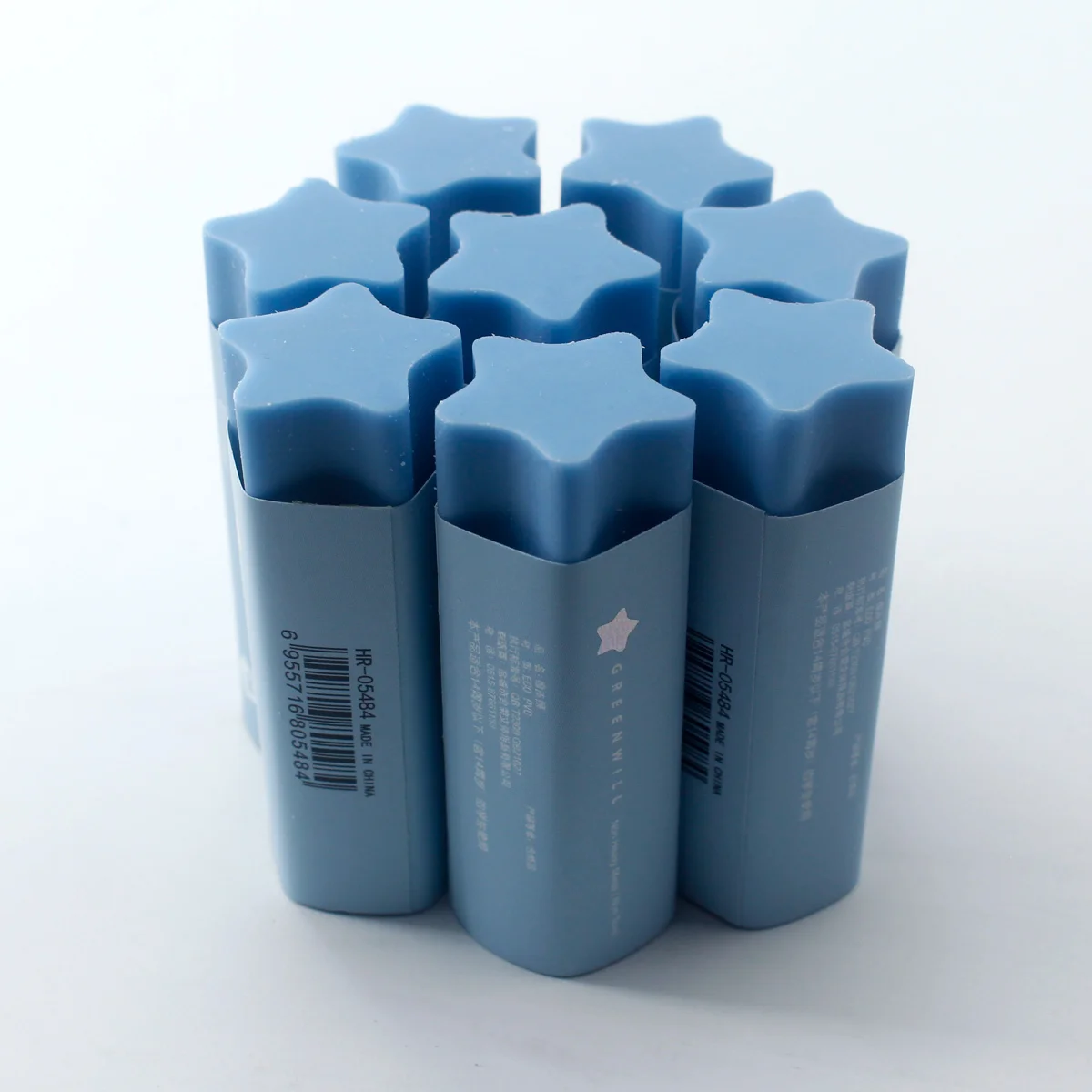 Blauer 5-spitzer sternförmiger Radiergummi mit hervorragendem Griff. Fühlen Sie einen blauen Farbverlauf. Sauber und glatt, ohne Rückstände oder Ausfallen