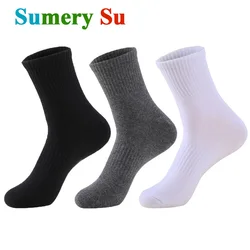 Lot de 3 paires de chaussettes en coton respirant pour homme, tenue décontractée, longue course, optique, extérieur, solide, escalade, affaires, 3 couleurs, cadeau masculin