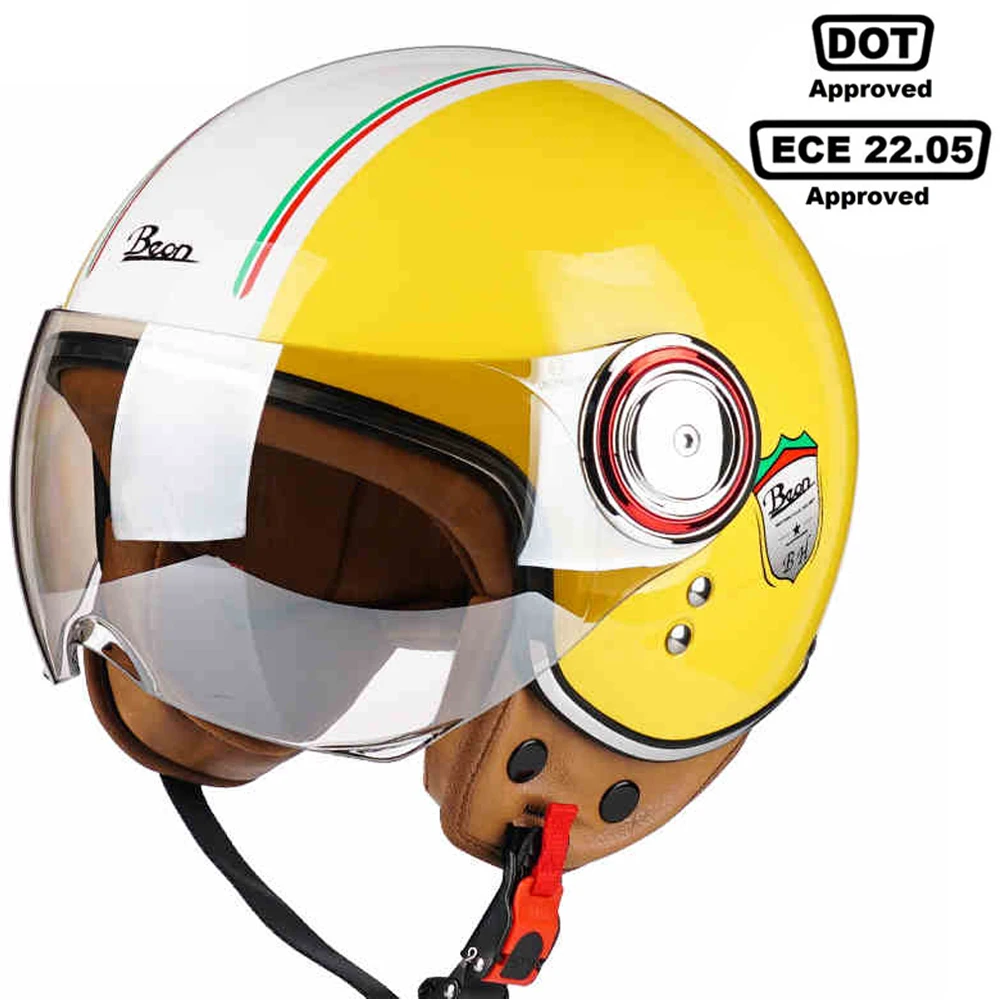

BEON Motorcycle Helmet Open Face Casco Moto Electric Scooter Helmet DOT Certified Retro Vintage Helmet Motorbike Racing Capacete