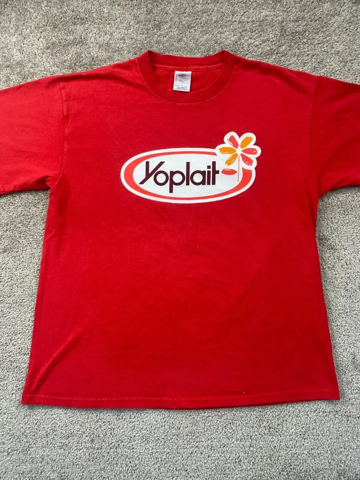 Vintage Yoplait Shirt Herren große rote Rundhals ausschnitt Kurzarm 1990 90er Jahre laufen t