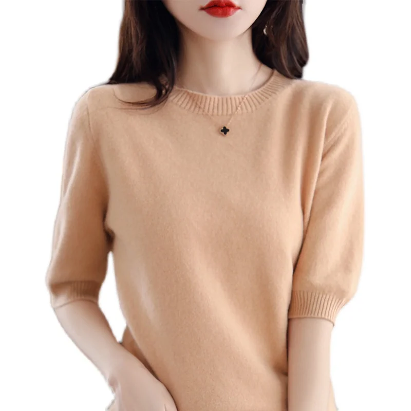 ربيع الخريف فضفاضة المرأة محبوك ort Sve جولة Ne Base irt التخسيس اللون تنوعا رقيقة سترة #5