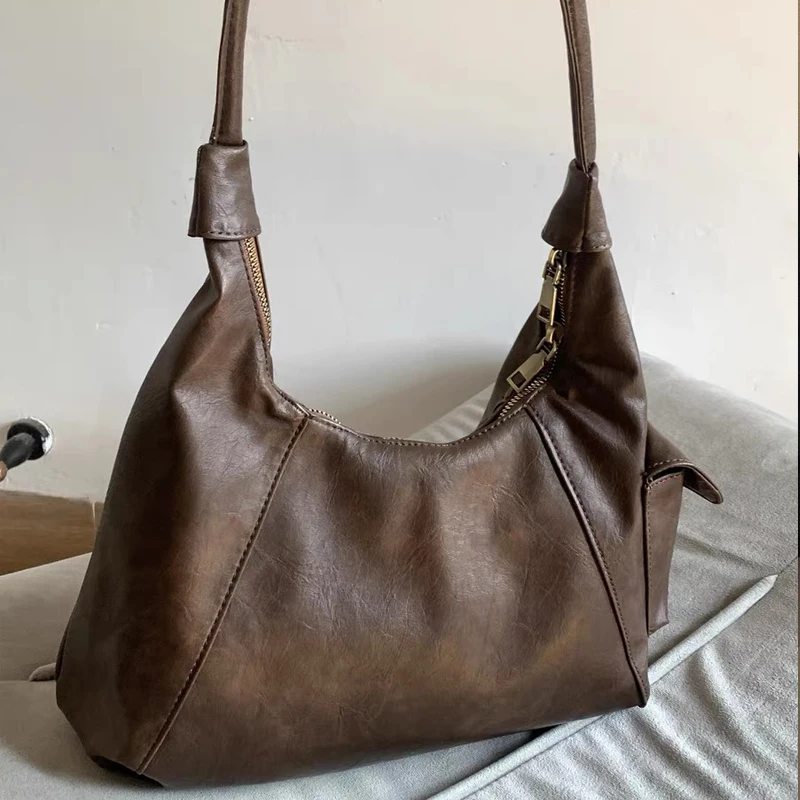 Tas HOBO Vintage untuk wanita, tas tangan desainer mewah dan tas 2023 baru di PU Distressed Ruched huruf tas bahu bawah tangan