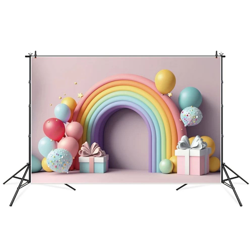 Macaroon Birthday Party Stage Backdrops Photography Decors Rainbow Arch Gifts Balloons Custom Baby Photozone Photo Backgrounds