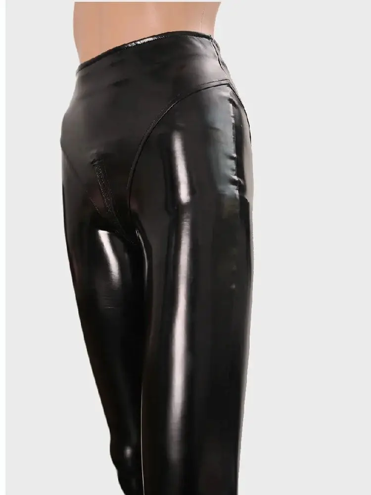 High Waist Shiny Faux PU Leather Pencil Pants Wet Look PVC Leggings Zipper Crotch Trousers Tights Sexy Collant Pantalon Spodnie