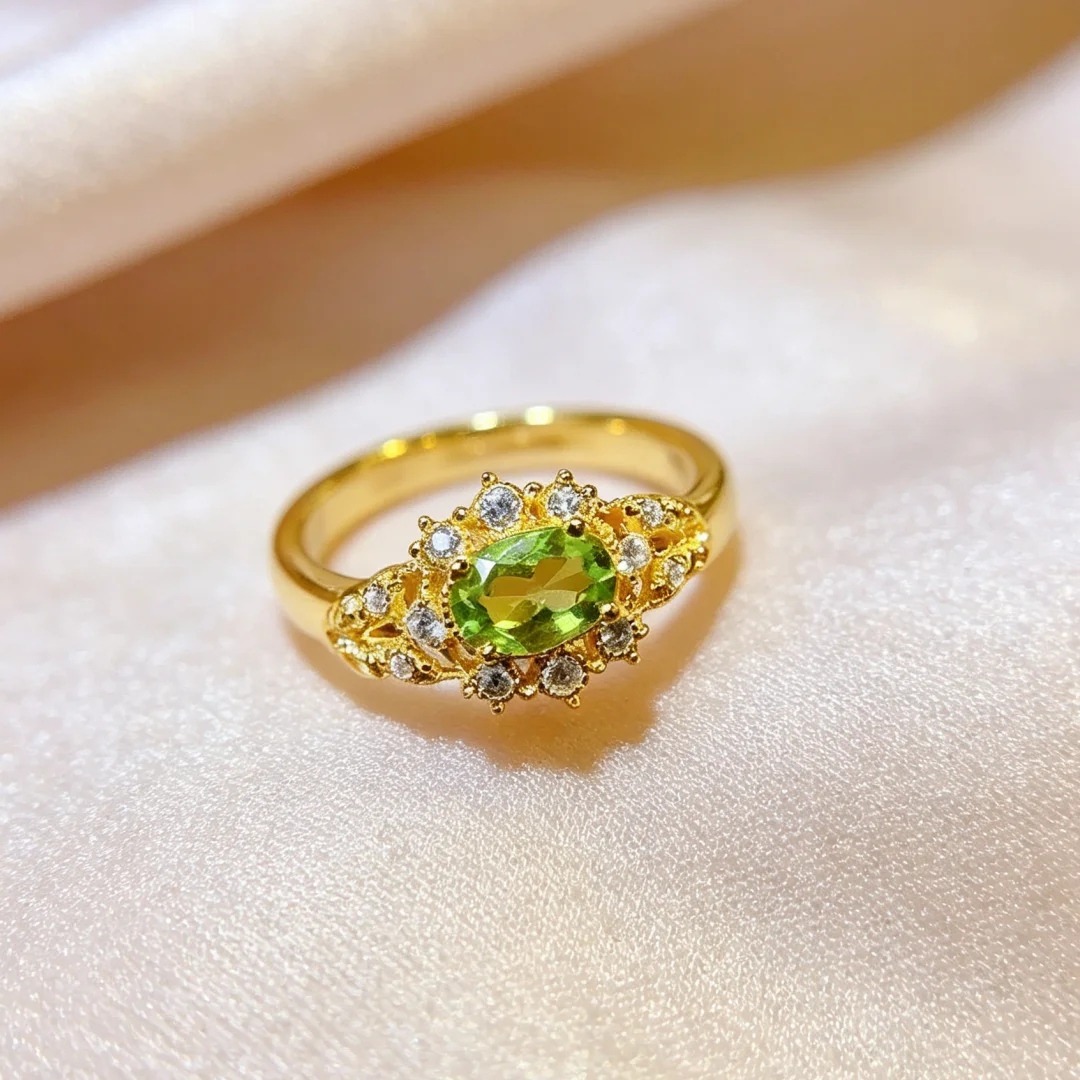 

Artisan Designed Natural Peridot Ring S925 Sterling Silver Inlay Lustrous Green Gem Superior Quality Delicate Glamorous 5*7mm