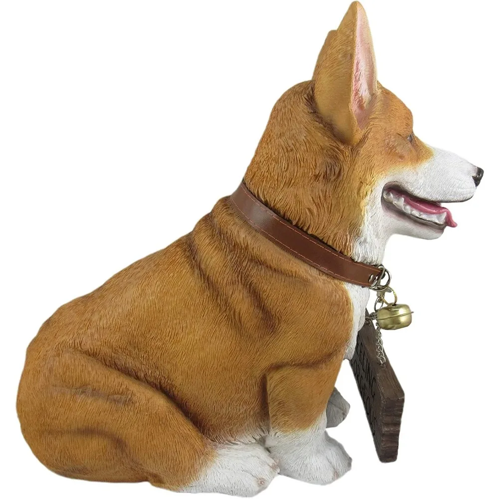 تمثال كورجي ويلش أنيق 11.5 - تمثال كلب واقعي مع علامة قابلة للعكس، مناسب لتزيين الحيوانات الأليفة الداخلية والخارجية،