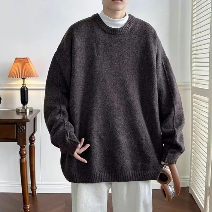 

Loose Fit Long Sve round Ne Knitted Sweater Casual Comfortable Spring Autumn Men's Faion Soft Polyester Base irt