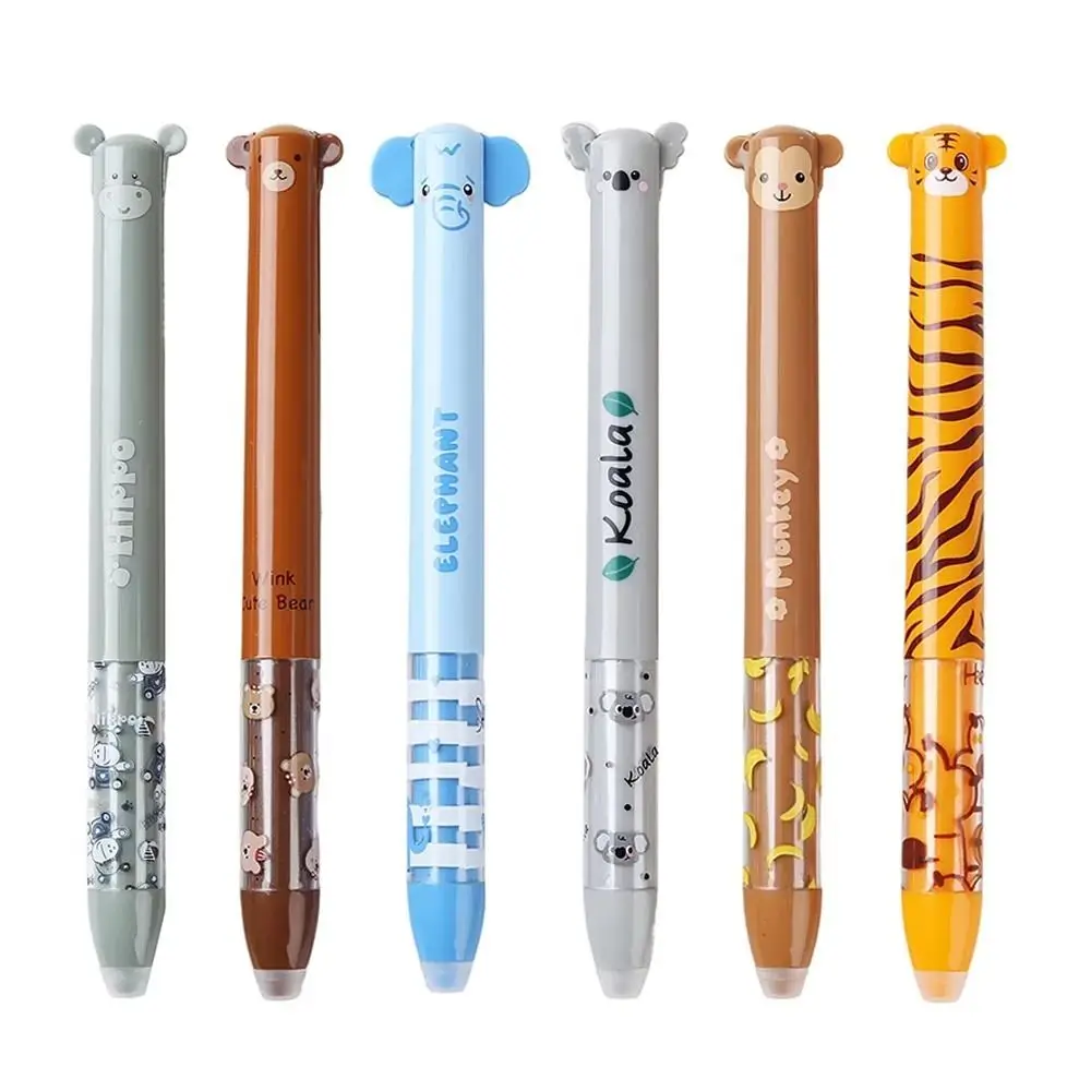 

New Erasable Ballpoint Pen Double Ink Color Animal Design Gel Pen Quick-drying Writing Tool School Office