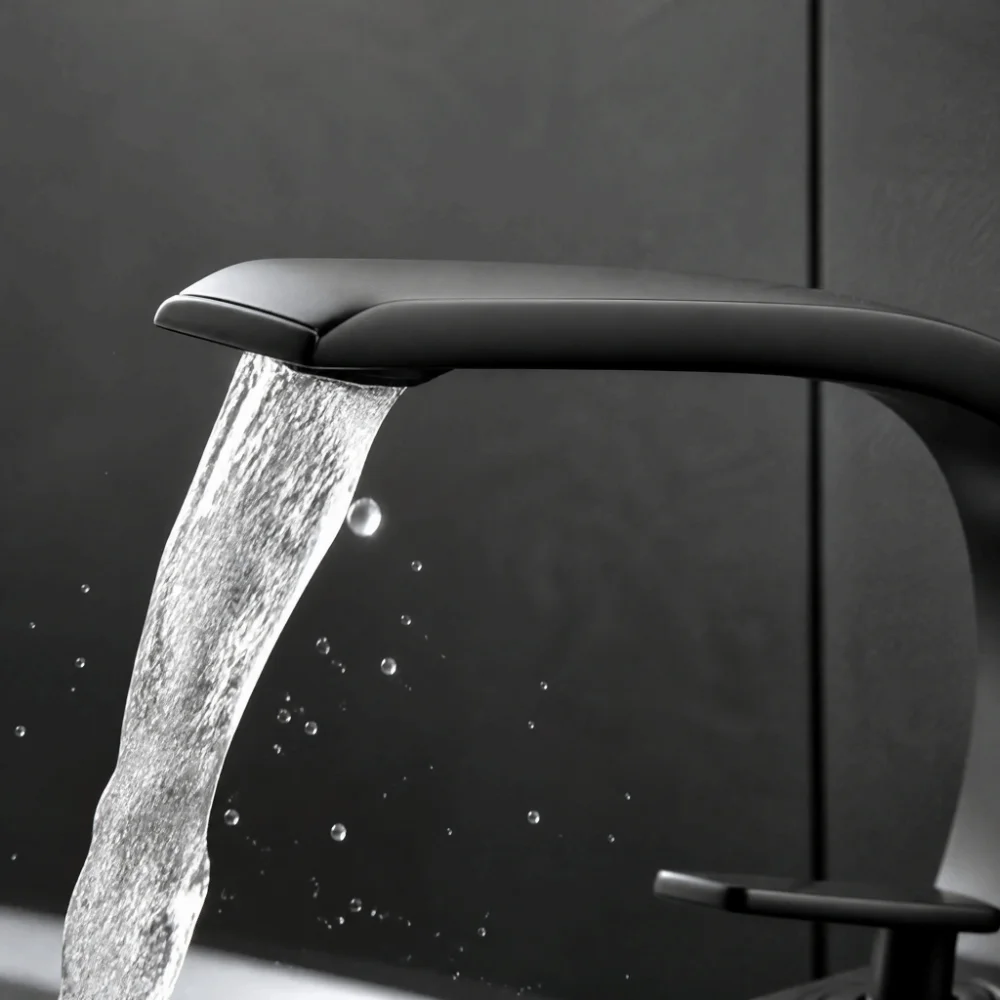 Matte Black Finish Bathroom Faucet Minimalist Design Durable Zinc alloy Undermount Bathroom Faucet Moon Curved Spout