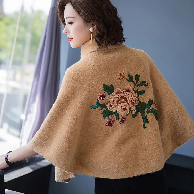 

Poncho women outer wear spring and autumn winter new mink velvet cardigan women coat embroidered casual capes coat female tops