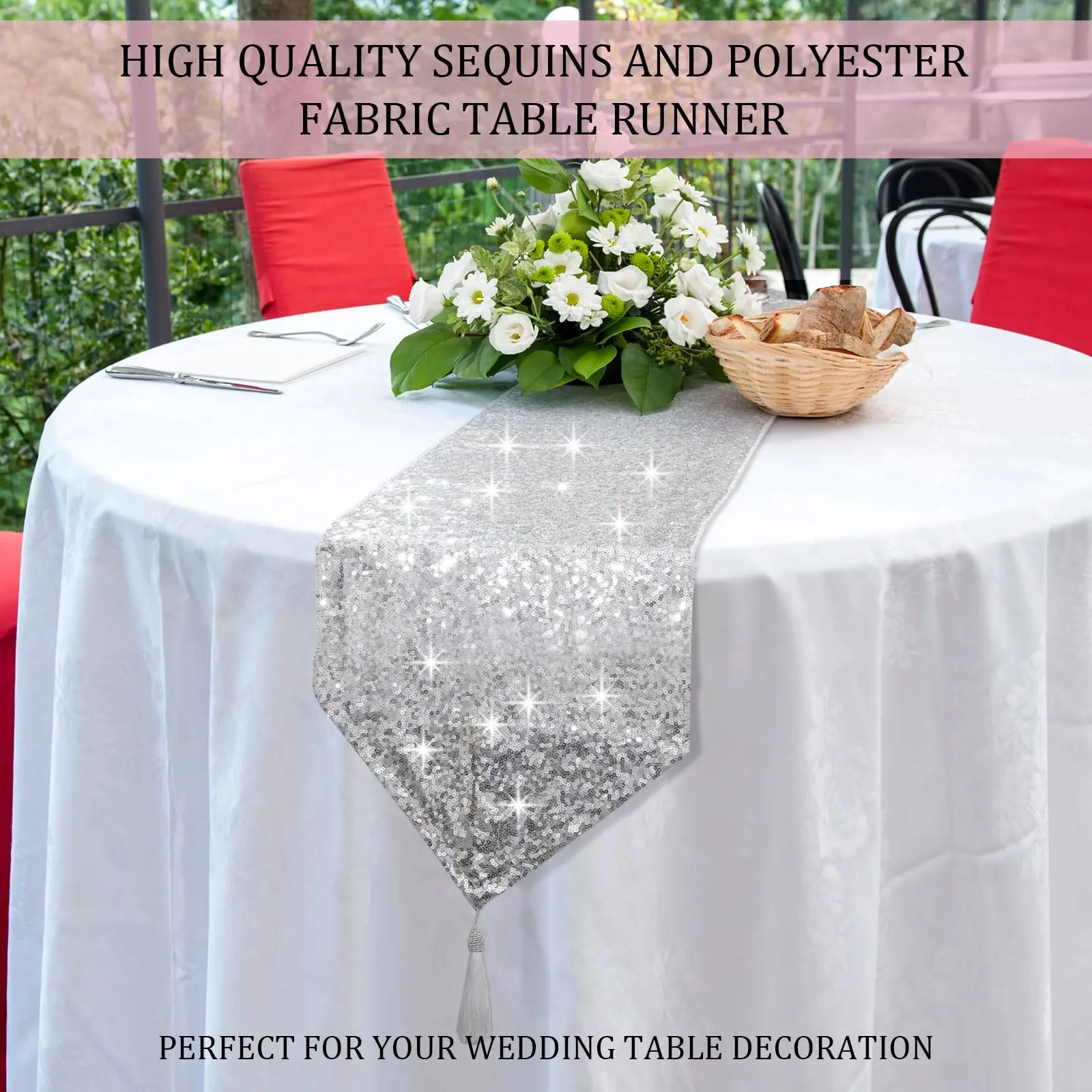Tassel Sequin Dresser Scarves or Table Runner, Elegant Wedding Event Decoration for Home