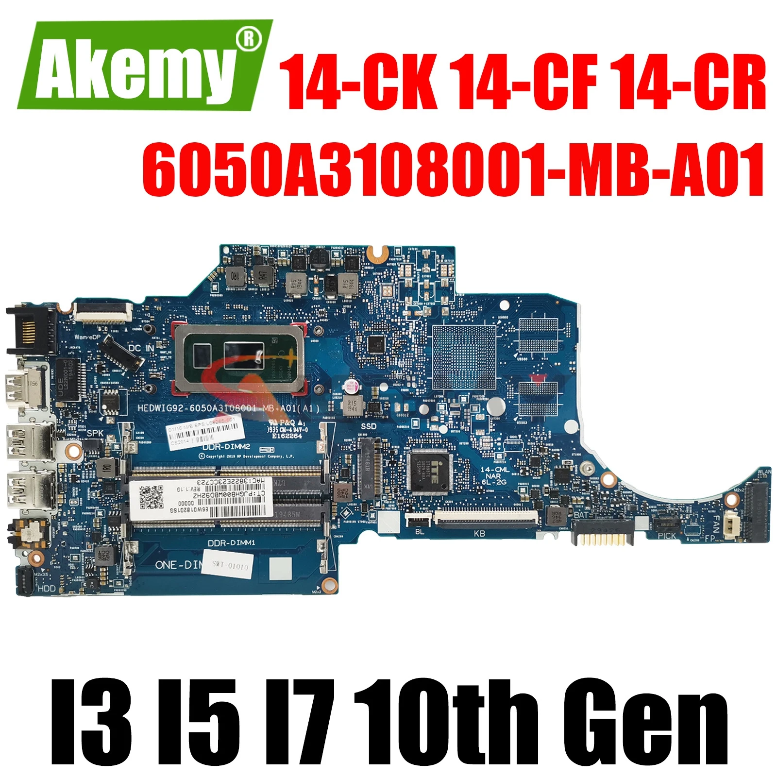 

For HP 14-CK 14-CF 14-CR 14S-CF 14S-CR 240 G7 Laptop Motherboard 6050A3108001-MB-A01 Mainboard With I3 I5 I7 10th Gen CPU