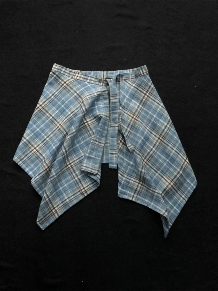 

Мужской поясной ремень в американском стиле, синий, в клетку, для хип-хопа, имитация юбки-накидки, из полиэстера, универсальный