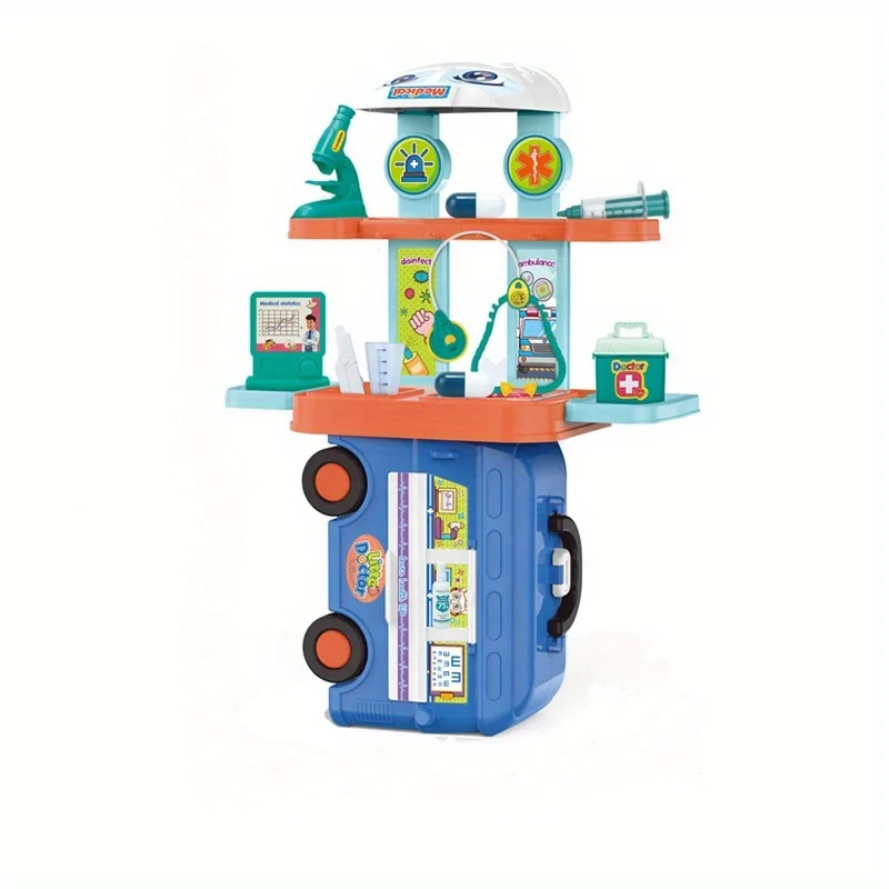 Children Pretend Simulation Plastic Educational Toys Bus Sets Doctor Kit，5 in 1 Doctor Play Kit for Kids Age 3+ Boys Girls