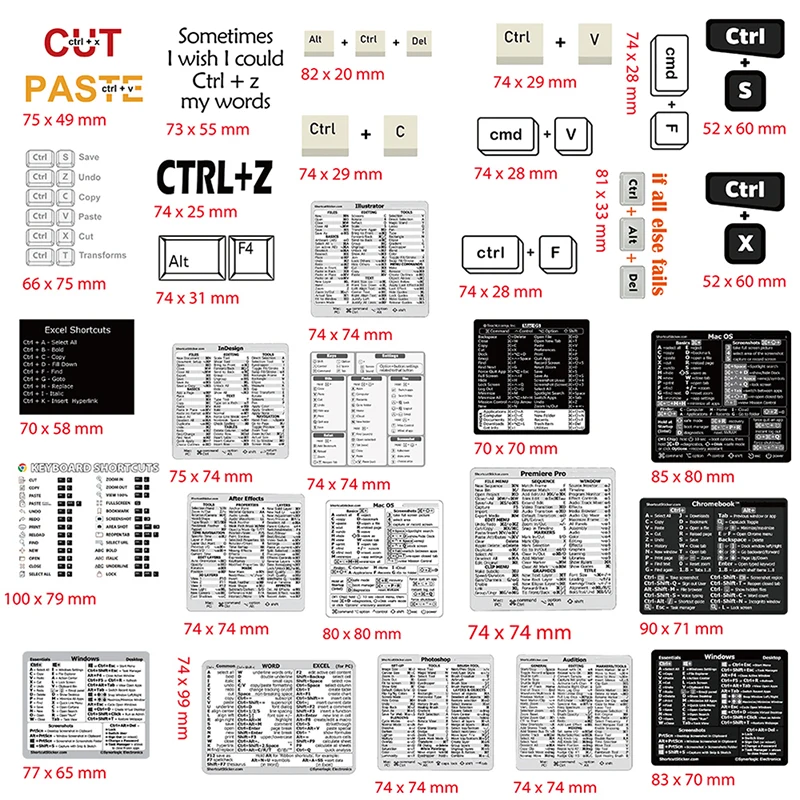 30Pcs Windows PC Reference Keyboard Shortcut Sticker Windows Adobe Photoshop Quick Reference Keyboard Guide Shortcut Sticker