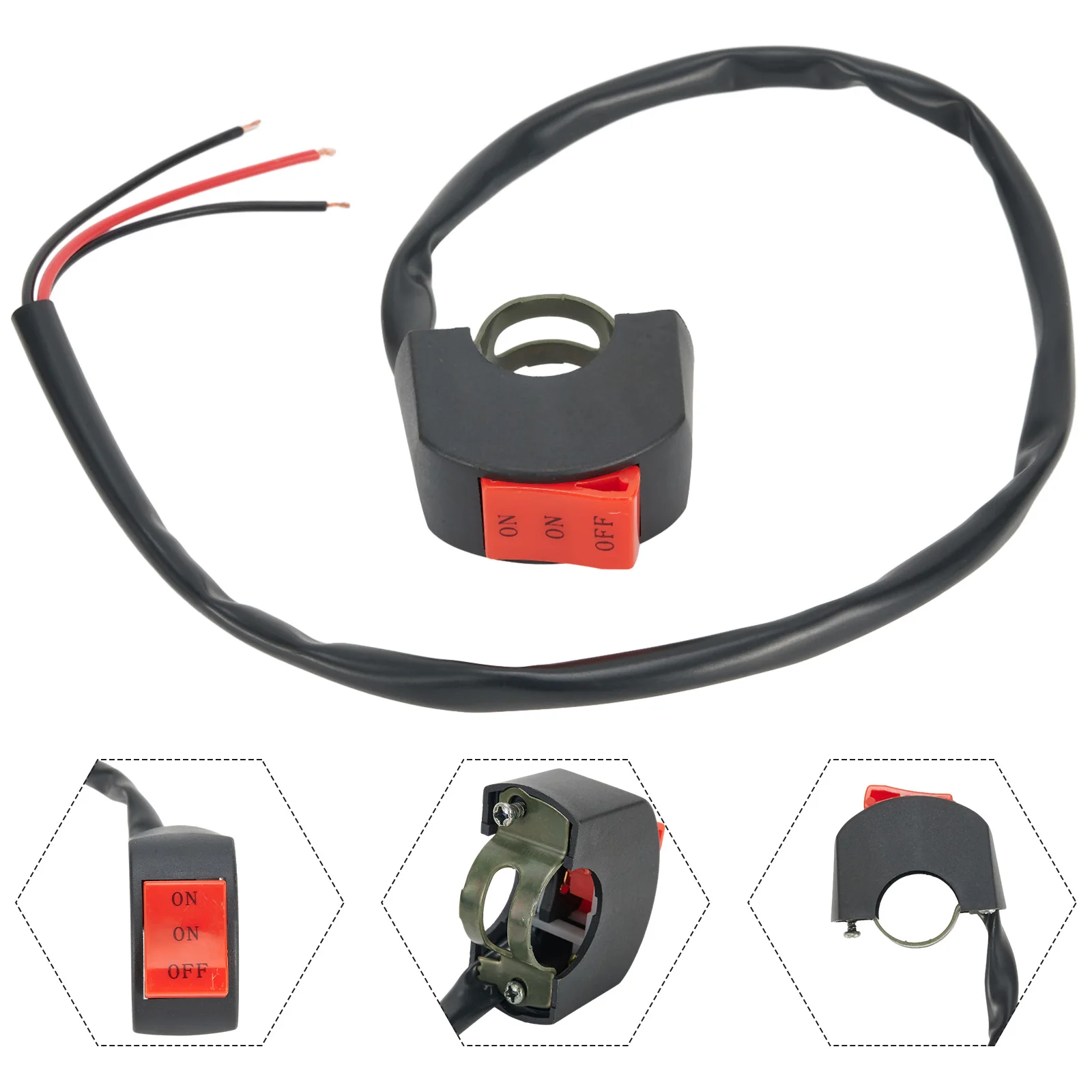 22mm LED Headlight Switch Far Near 3 Line Motorcycle Handlebar Switch Button ON/OFF Switch For Motorcycles ATVs Bikes