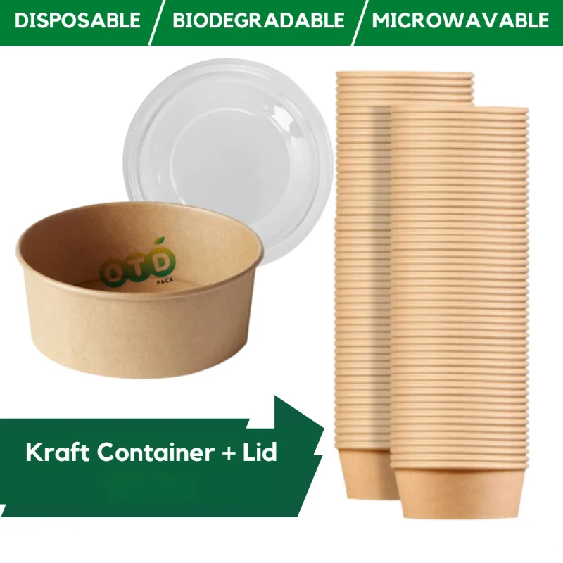 Biodegradable Kraft Paper Salad Bowl Environmental Friendly Disposable Take Out Food Container For Meal Prep And Multiple Use