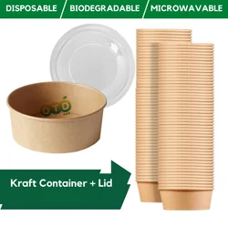 Cuenco de papel Kraft Biodegradable para ensalada, recipiente de comida desechable respetuoso con el medio ambiente, para preparación de comidas y uso múltiple