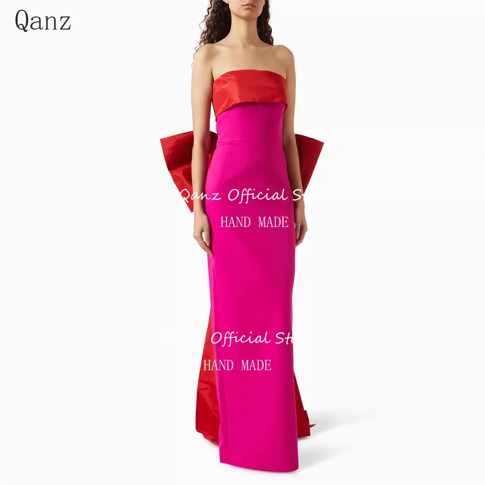 

Qanz Vintage Mermaid Evening Dresses with Large Bow Floor Length Saudi Arabia Strapless Dress Women Elegant Party Customized