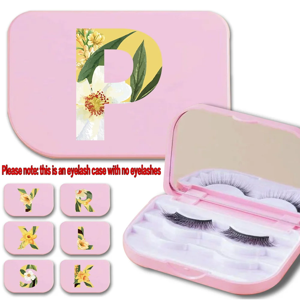 

Plastic False Eyelashes Case With Mirror Waterproof Fake Eye Lash Organizer Three Layer False Eyelash Case Flora Letter Pattern