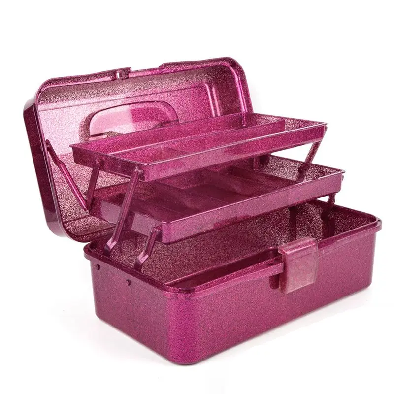 Glitter Pink & Craft Tool Storage Box,3-Layer Stackable Carry Tackle Box Sewing Box Organizer For Art-AT35