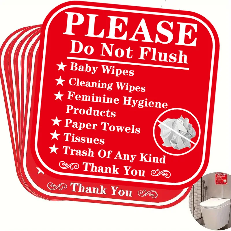 6 Sheets Per Pack, 6*6in. Please Do Not Flush Trash into the Toilet Sign. Please Do Not Flush Away Anything Other Than Toilet Paper. Toilet Use Warning Label Stickers