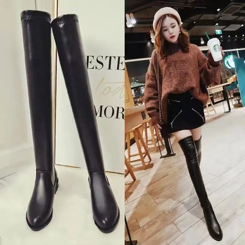 Brand Design Skidproof Sole Cosy Chunky Heels Fashion Stylish Leisure Cool Add Fur Winter Over The Knee High Boots Shoes Women