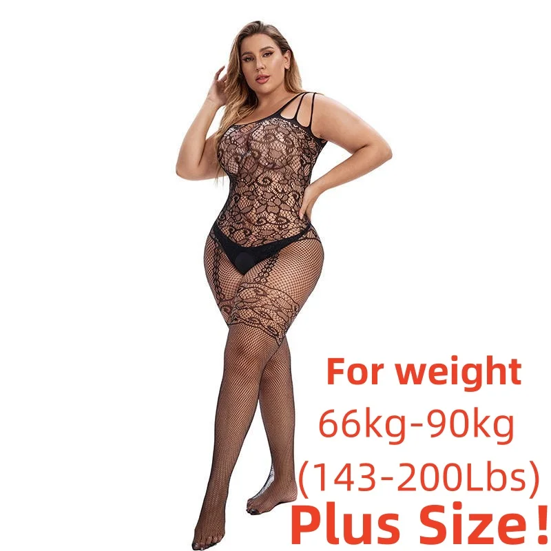 

NEWFUNJOIN Xxxl Fishnet Body Suit Lingerie Catsuit Teddies Bodysuits Plus Size Women Sexy Open Crotch Bodystockings Tights