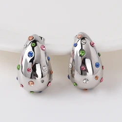 Gold-plated Colorful Zircon Chubby Water Drop Stud Earrings for Women Girls Silver Classic Trend Wedding Party Jewelry