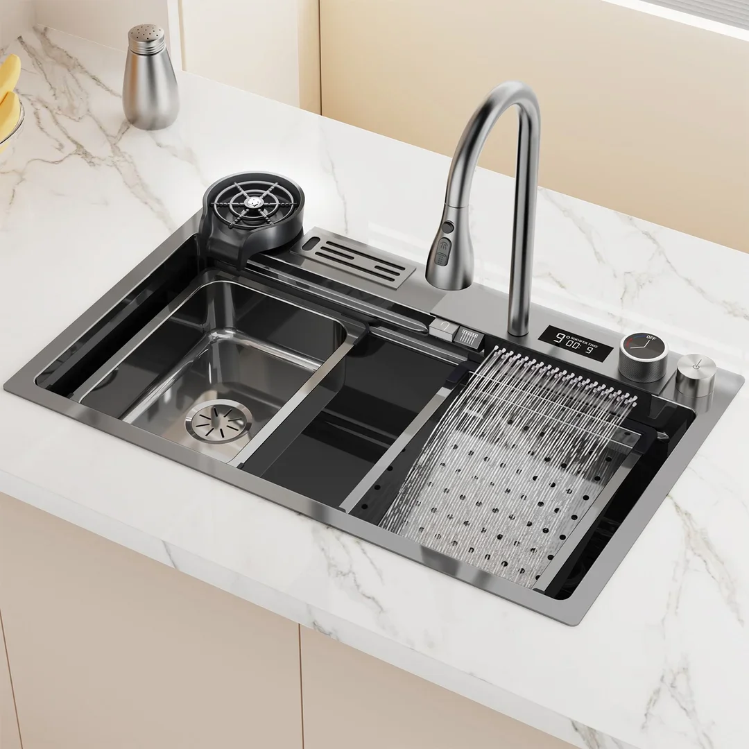 

Waterfall Sink Stainless Steel Kitchen Sink Large Single Slot Right side down Utensils for kitchen For Kitchen