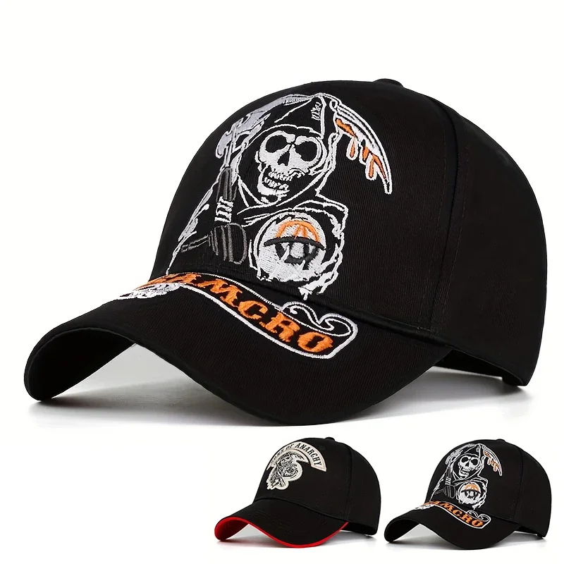 Boné SAMCRO SOA Sons of Anarchy com Bordado de Caveira, Casual, Snapback, de Alta Qualidade, para Moda, Corrida e Motociclismo