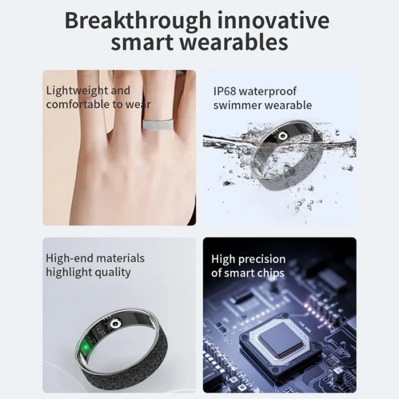 1pc smart ring monitoring sleep waterproof heart rate blood oxygen HRV pressure multifunctional outdoor exercise recording ring