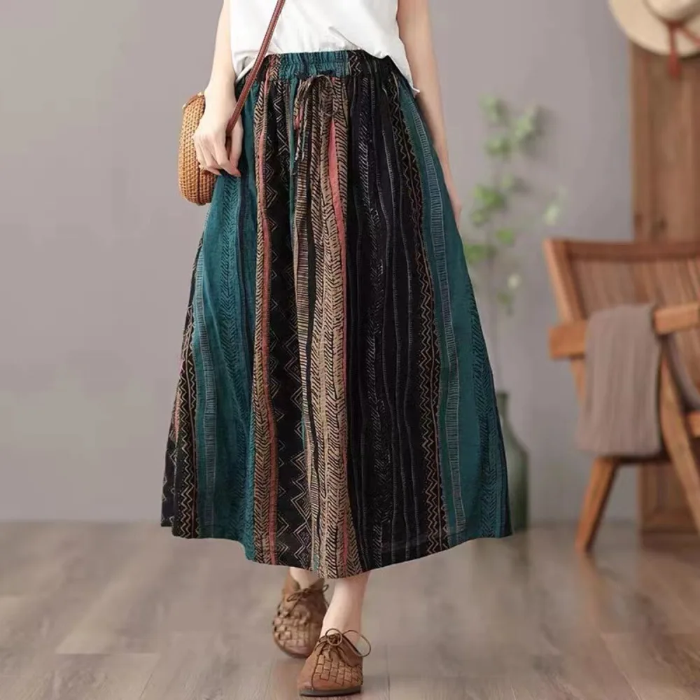 

Vintage Skirt Ethnic Style Casual Streetwear Cotton Linen Fashion Clothes Women Clothing Vintage Elegant Harajuku Print Fairy