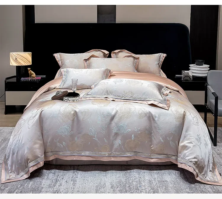 High-end Class A silk cotton four-piece set Pure cotton light luxury style jacquard duvet cover sheets summer bedding