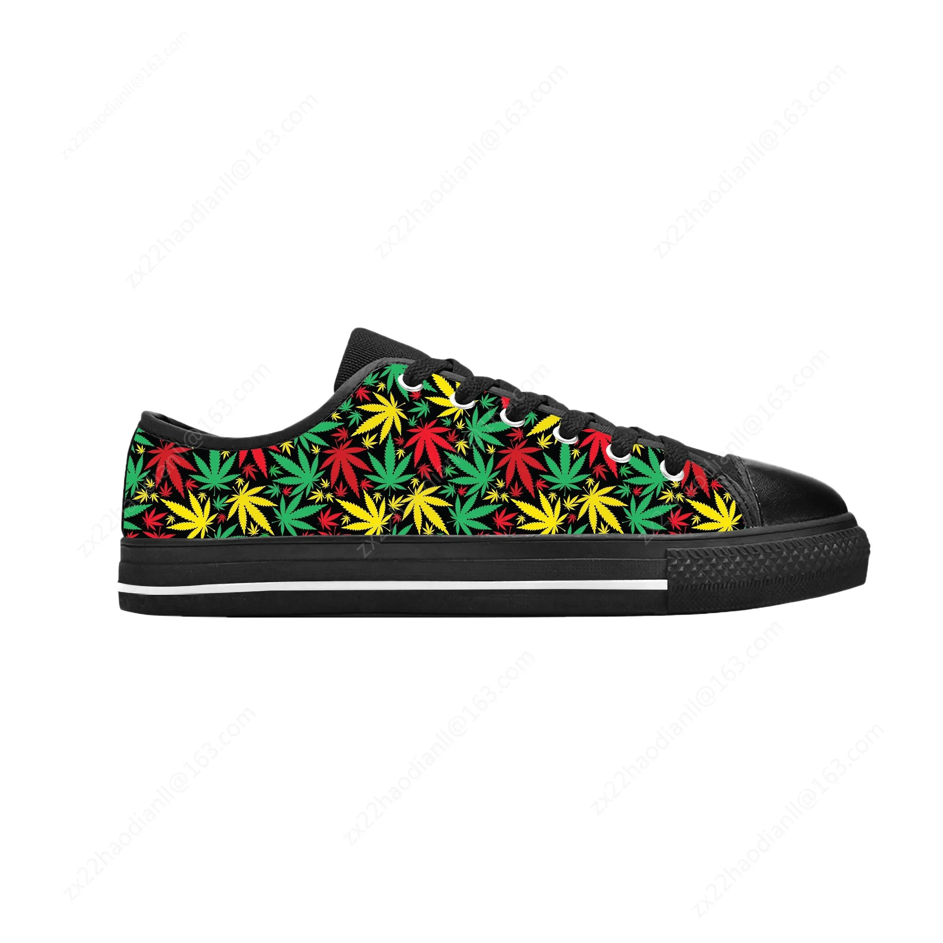 Reggae Rasta Leaf Weed Hemp Marijuana Rastafarian Casual Cloth Shoes Low Top Comfortable Breathable 3D Print Men Women Sneakers