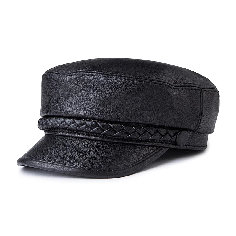 

Лидер продаж, качественная натуральная кожа, унисекс, военная шляпа, уличная шляпа первого слоя из козьей кожи, плоская шляпа для студентов, панк, кортикальная цепочка Gorra