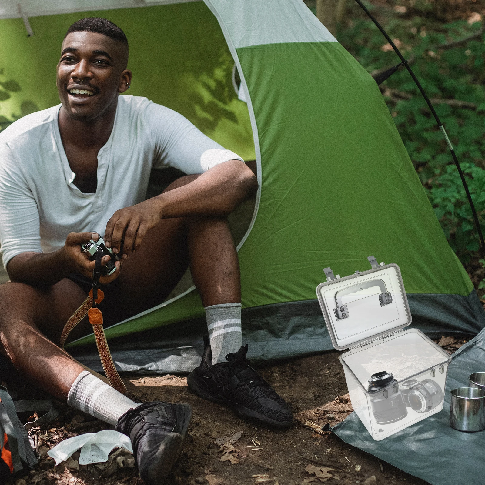 

1 Large Capacity Camera Lens Storage Container Moisture Proof Dust Proof Portable Case For Outdoor Travel Household Sundries