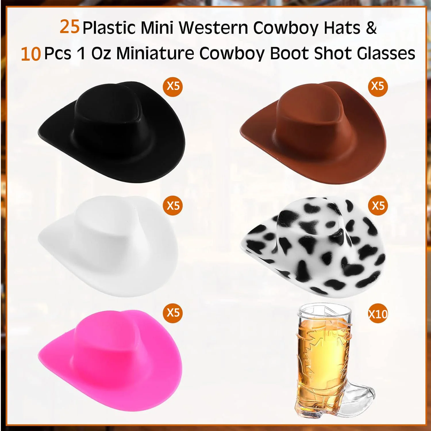 30 Pcs Cowboys Shot Glass Plastic Mini Western Cowgirl Hat and Boot Glasses for Bridegroom Bridal Shower Bachelorette Party view 3