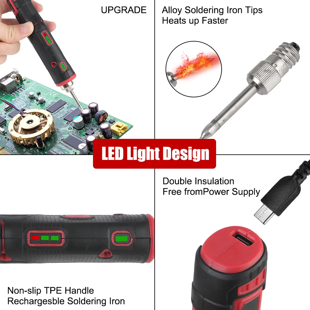 Herramienta de soldadura portátil profesional, Kit de soldadura electrónica, soldador inalámbrico, 1800mAh