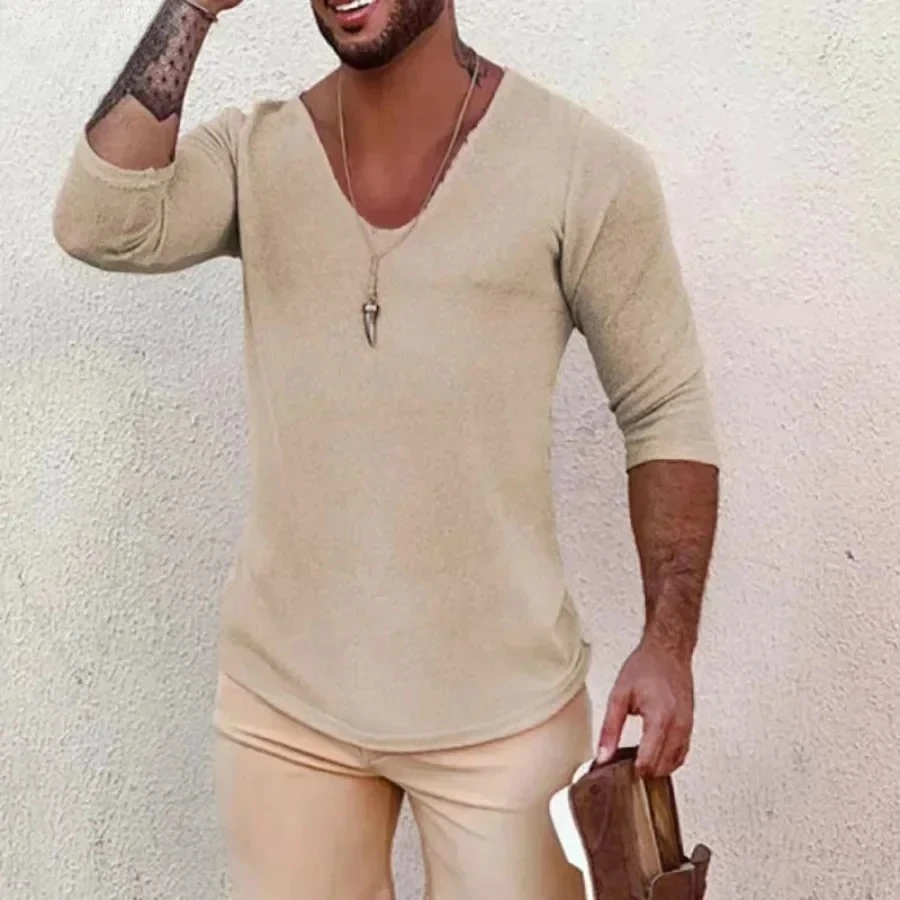 2025 Maglioni lavorati a maglia a maniche lunghe casual da uomo Stile sottile Uomo Primavera Autunno Abbigliamento Solido scollo a V Maglia Pullover Top in maglia