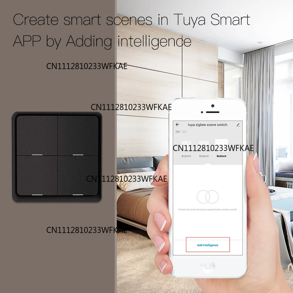 Smart home zigbee scene smart switch 4 keys random paste switch timing wireless scene switch