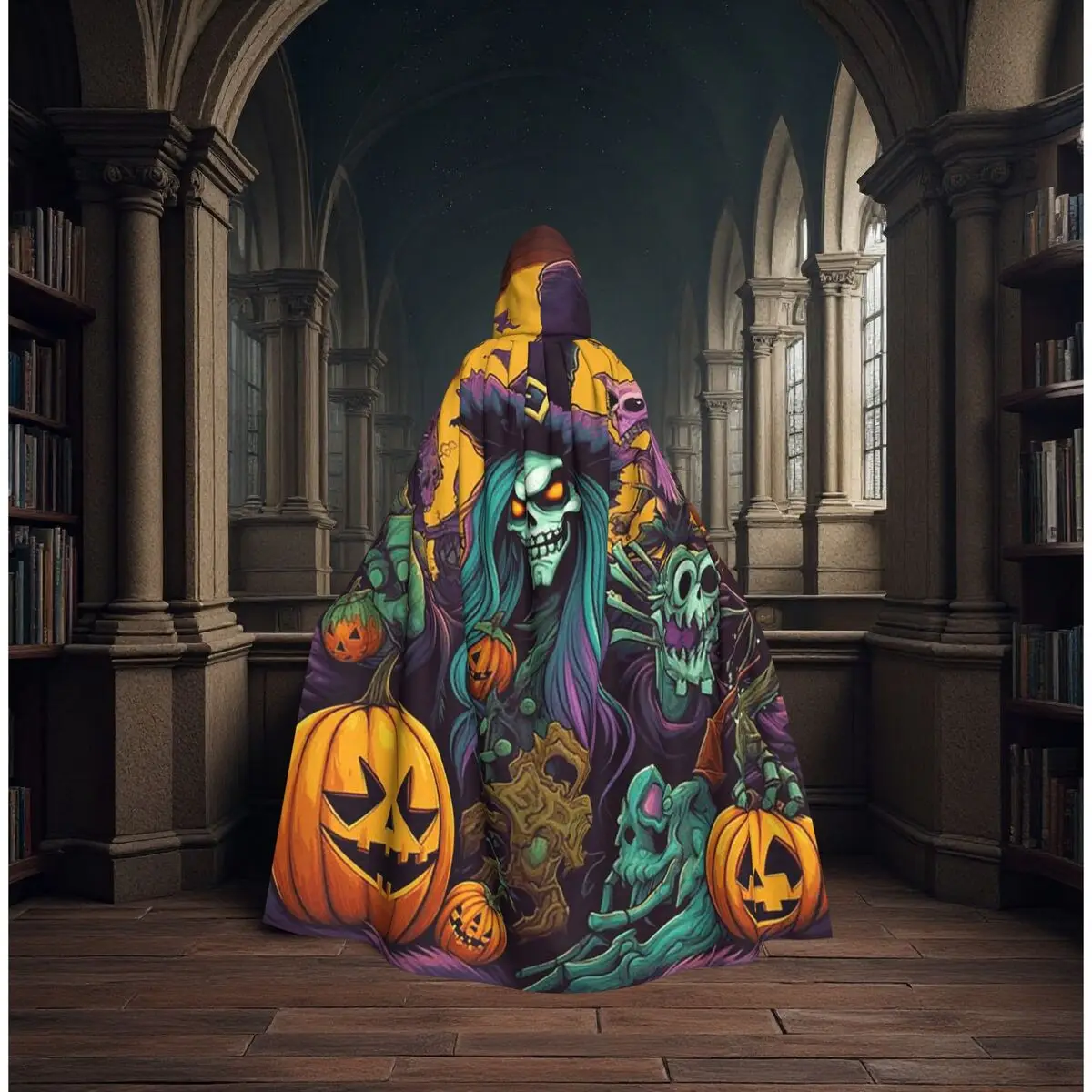 

Glowing-Eye Witch Spooky Long Hooded Cloak Witch Medieval Costume Cosplay Cape HalloweenVampire Adult Unisex