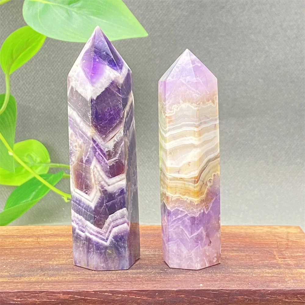 Natural Fantasy Amethyst Hexagonal Crystal Tower  Hand-polished Purple Magic Energy Obelisk  Wealth  Home Decoration Ornaments