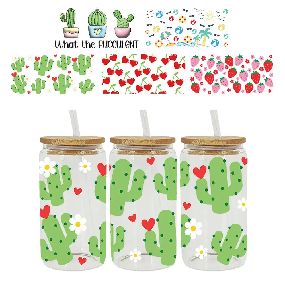 UV DTF Heating Transfer Sticker Mug Water Bottle Cartoon Wall Decoration Cup Cactus DIY Outer Summer Cute Strawberry H9L8