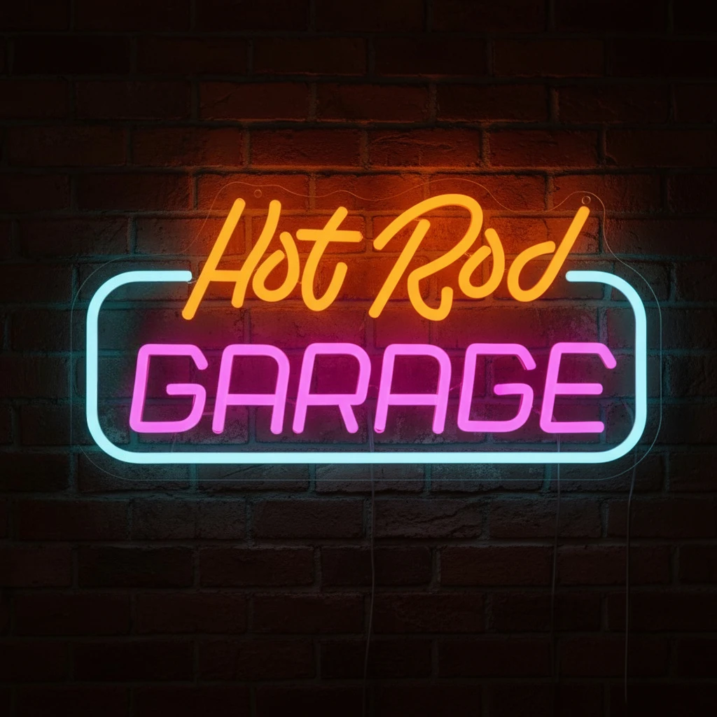 Hot Rod Garage Neon Sign USB-Powered LED Wall Light Battery-Free Easy Mount Durable Decor for Man Cave Garage Auto Shop Bedroom
