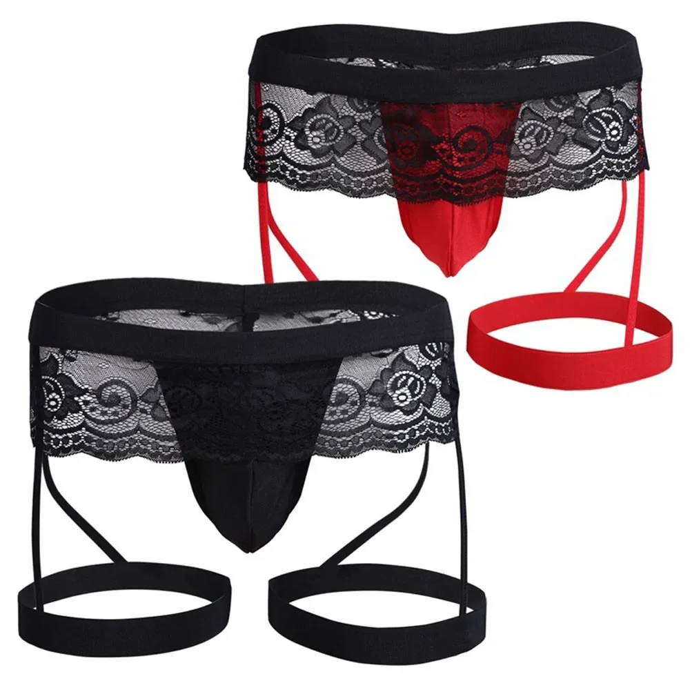 Men Sexy See-through Hollow Out Lace Lingerie Low Waist G-String Panties Thong Briefs Knickers Male Sex Boxers Briefs