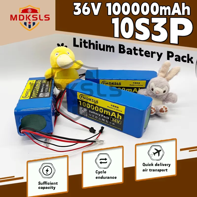 

MDKSLS 2026 New 36V 100Ah 18650 battery pack 10S3P 100000mAh built-in 15A BMS, 250W-500W scooter, electric bicycle battery