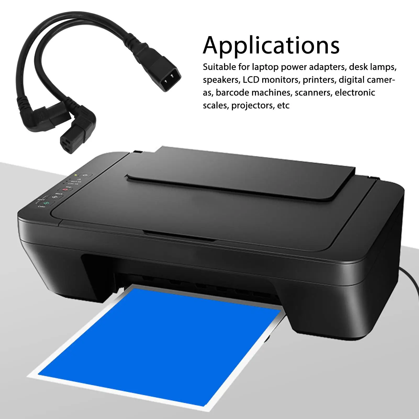 IEC320 C20 to Dual C13 Power Splitter Cable - 1 in 2 Out Right Angle Y Adapter for desk Lamp & Printer, 12.6in